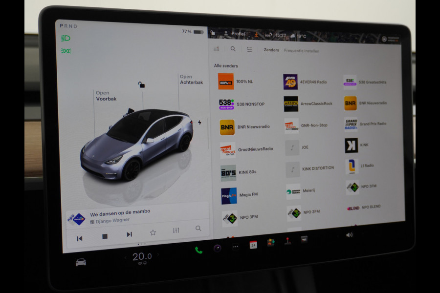 Tesla Model Y Performance 534pk 0-100 3,8 sec. AWD 78,1kWh Warmte-pomp 21"-lm FSD-Comp.3 AutoPilot Carbon-Spoiler Elekr.Achterklep AMD-Ryzen-i 3xCamera Navi LED ACC DAB Voorverwarmen interieur en Keyless via App One-Pedal-Drive Rode Remklauwen Garantie op Accu 13-04-2031 maz. 192.000km max. 250Kw laadvermogen !