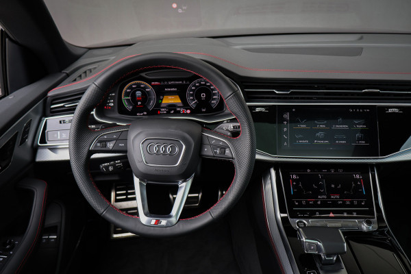 Audi Q8 60 TFSI e quattro Pro Line S Competition 490pk ACHTERAS BESTURING| STOELVERWARMING & VERKOELING | MASSAGE | ADAPTIVE | TREKHAAK | SFEERVERLICHTING | RED STITCHING |