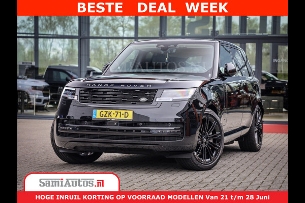 Land Rover Range Rover P550e | NIGHT | GARANTIE TOT 14-03-2029 | HEAD-UP | ACHTERAS BESTURING | SOFT CLOSE | PHEV | 23 INCH VELGEN | PANORAMADAK | STUURVERWARMING | STOEL KOELING | Fabrieksgarantie tot 14-03-2029 – Geniet van gemoedsrust met uitgebreide dekking tot deze datum. GZK-71-D