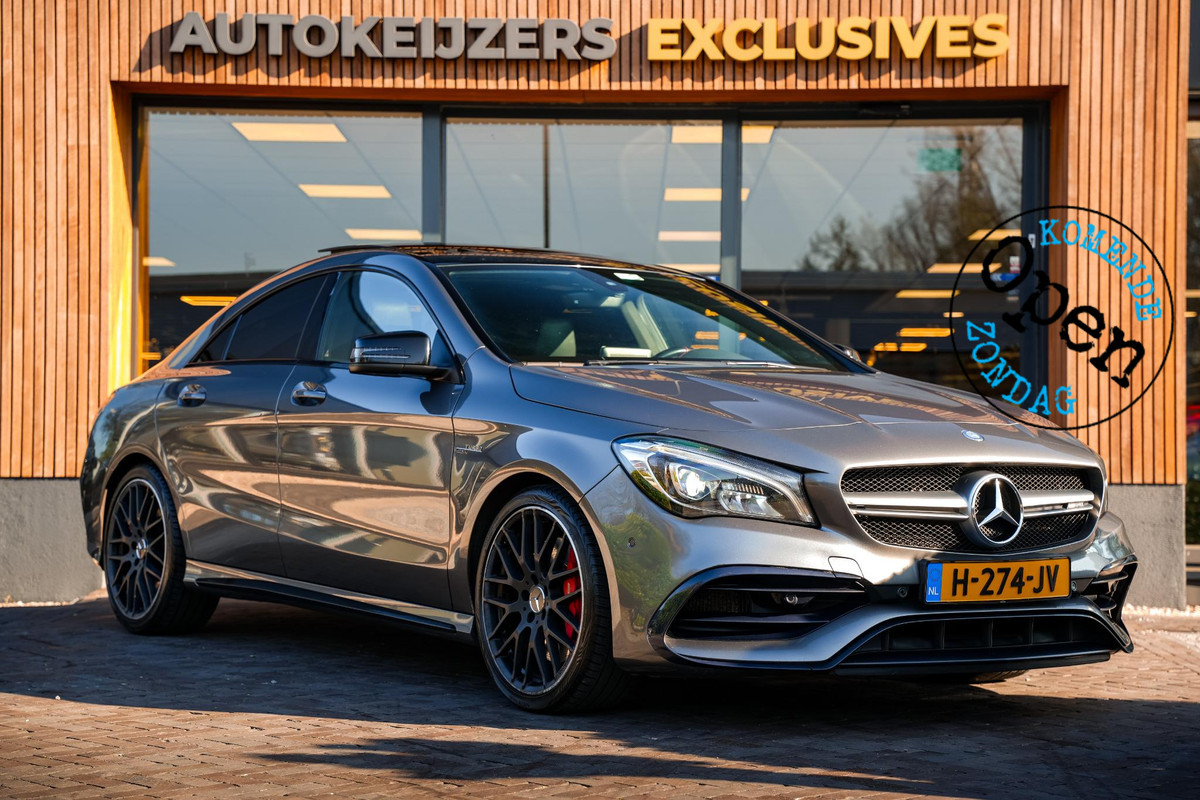 Mercedes-Benz CLA-Klasse AMG 45 4MATIC Ambition Pano Airco Navi 19"L.M. Parkeersensoren Stoelverw. Mercedes-Benz CLA-Klasse AMG 45 4MATIC Ambition Pano Airco Navi 19"L.M. Parkeersensoren Stoelverw.