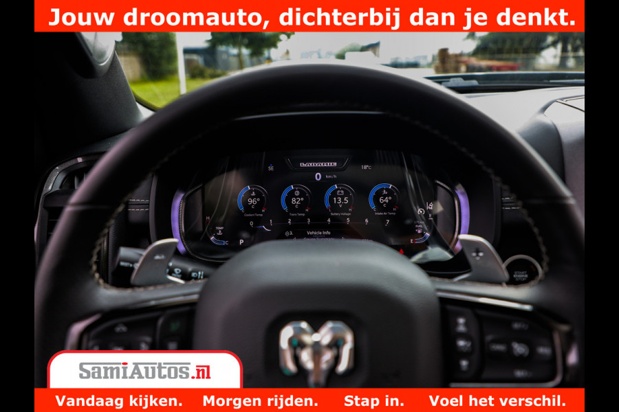 Dodge Ram 1500 GT EDITION | 5.7 V8 HEMI | VIRTUAL COCKPIT | HEAD-UP | ADAPTIVE CRUISE | 360 CAMERA | TRX PACK | Comfortabele Dubbele Cabine met Royale 5 Zitplaatsen | BPM vrij BPM vrij | Nu Leverbaar uit Voorraad | Voorraad Nr 2436