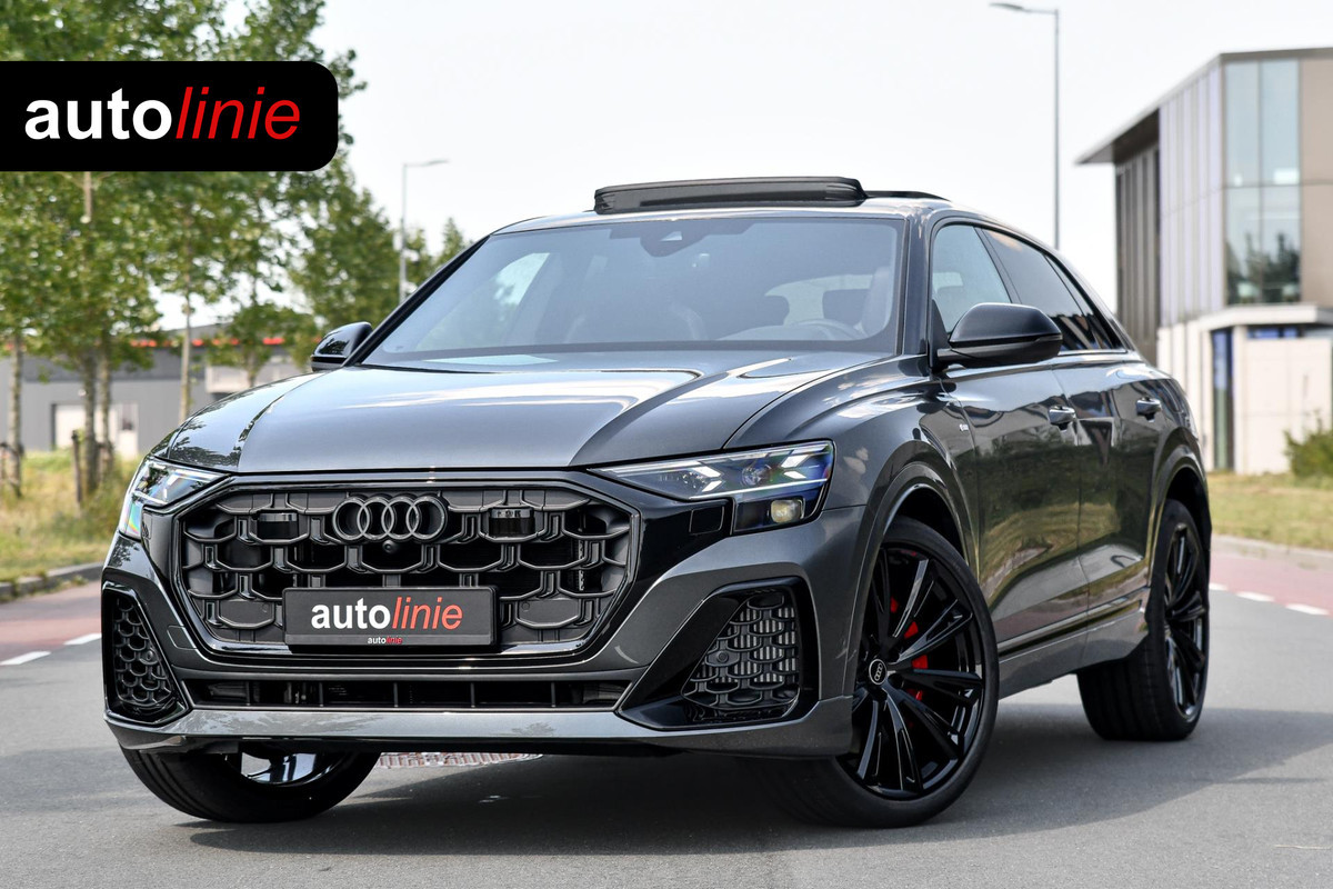 Audi Q8 60 TFSI e quattro Pro Line S Competition. RS Zetels, 4W sturing, Softclose, Pano, Laser, B&O, 360 3D, Trekh, Keyless, 23"!