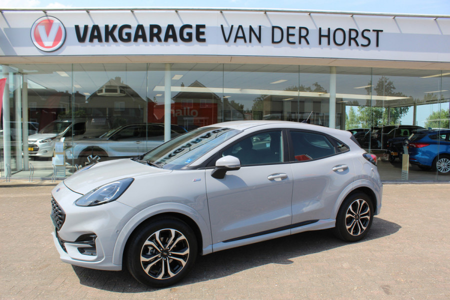 Ford Puma 1.0-125pk EcoBoost Mild-Hybrid ST-Line. Fabrieksgarantie t/m 16-01-2028 ! Autm. airco, navigatie, telefoonvoorb., stoel-, stuur- en voorraamverwarming, camera, parkeersensoren v+a, parkeer assistent, adaptieve cruise control, side- en lane assist etc.