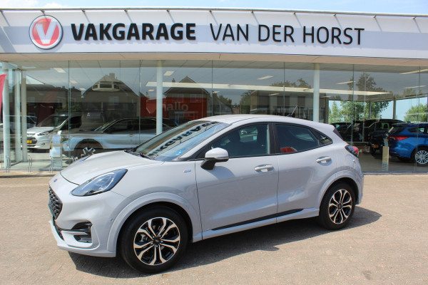 Ford Puma 1.0-125pk EcoBoost Mild-Hybrid ST-Line. Fabrieksgarantie t/m 16-01-2028 ! Autm. airco, navigatie, telefoonvoorb., stoel-, stuur- en voorraamverwarming, camera, parkeersensoren v+a, parkeer assistent, adaptieve cruise control, side- en lane assist etc.