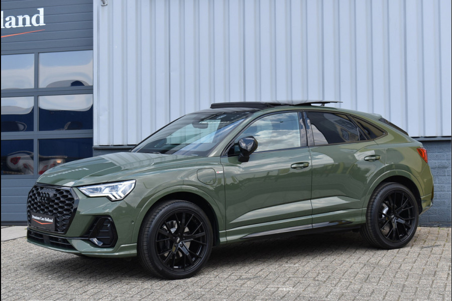 Audi Q3 Sportback 45 TFSI e S-Line Black Ed Uniek District Groen Metallic Pano Memory Navi 360 Camera Leder Trekhaak 20 Inch