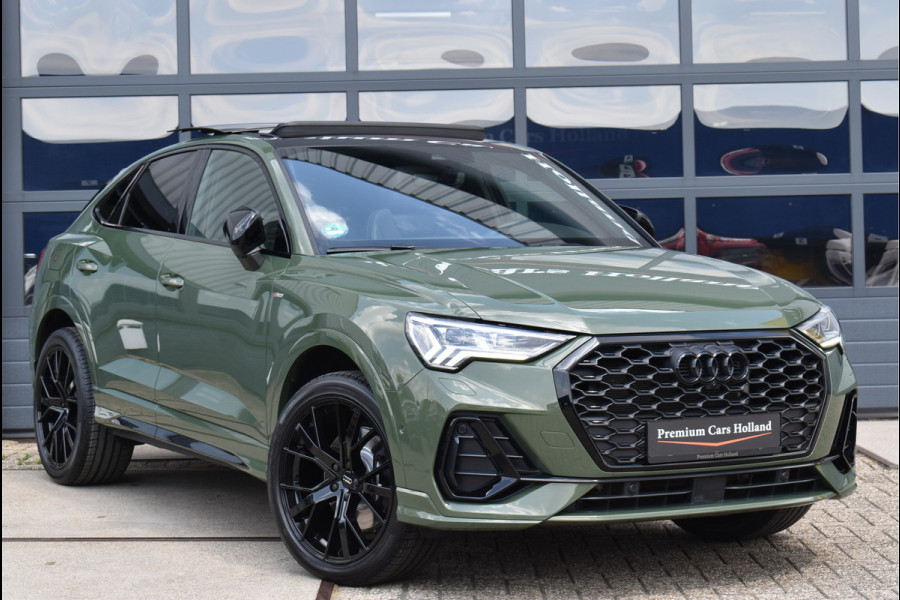 Audi Q3 Sportback 45 TFSI e S-Line Black Ed Uniek District Groen Metallic Pano Memory Navi 360 Camera Leder Trekhaak 20 Inch