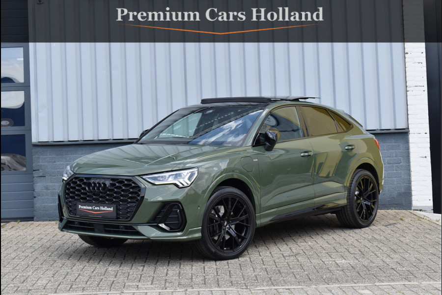 Audi Q3 Sportback 45 TFSI e S-Line Black Ed Uniek District Groen Metallic Pano Memory Navi 360 Camera Leder Trekhaak 20 Inch