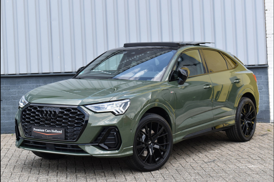 Audi Q3 Sportback 45 TFSI e S-Line Black Ed Uniek District Groen Metallic Pano Memory Navi 360 Camera Leder Trekhaak 20 Inch