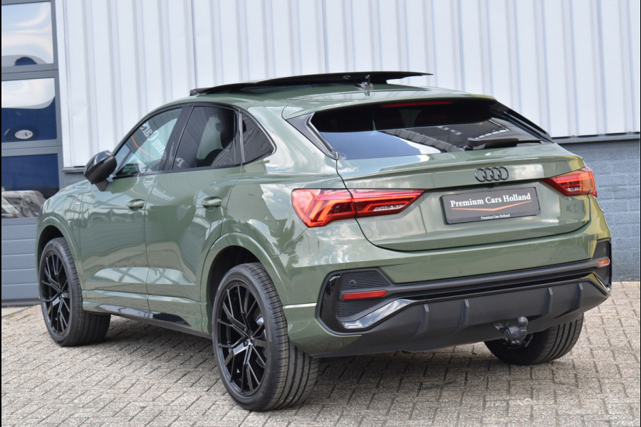 Audi Q3 Sportback 45 TFSI e S-Line Black Ed Uniek District Groen Metallic Pano Memory Navi 360 Camera Leder Trekhaak 20 Inch