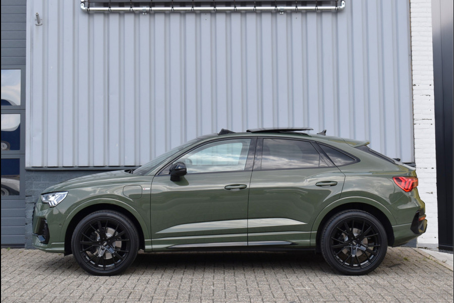 Audi Q3 Sportback 45 TFSI e S-Line Black Ed Uniek District Groen Metallic Pano Memory Navi 360 Camera Leder Trekhaak 20 Inch