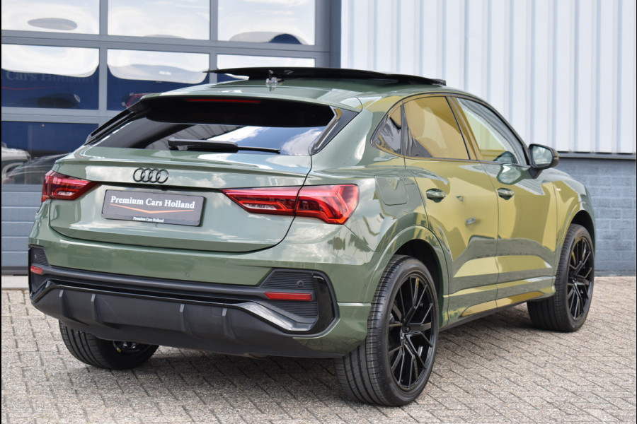 Audi Q3 Sportback 45 TFSI e S-Line Black Ed Uniek District Groen Metallic Pano Memory Navi 360 Camera Leder Trekhaak 20 Inch