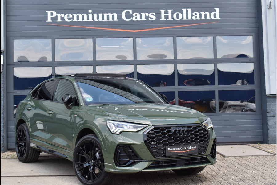 Audi Q3 Sportback 45 TFSI e S-Line Black Ed Uniek District Groen Metallic Pano Memory Navi 360 Camera Leder Trekhaak 20 Inch
