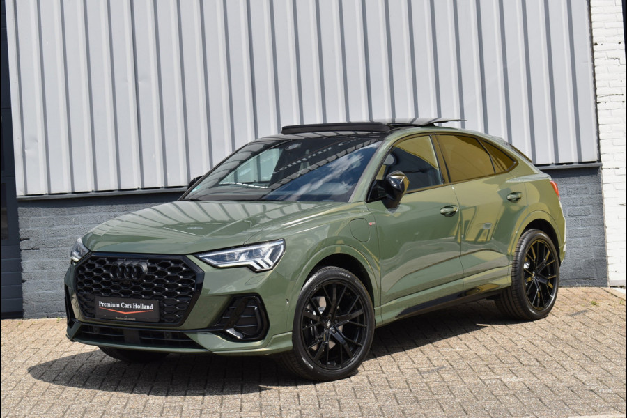 Audi Q3 Sportback 45 TFSI e S-Line Black Ed Uniek District Groen Metallic Pano Memory Navi 360 Camera Leder Trekhaak 20 Inch