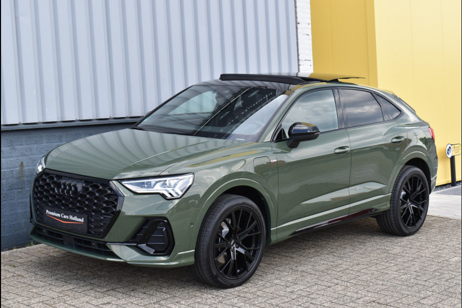 Audi Q3 Sportback 45 TFSI e S-Line Black Ed Uniek District Groen Metallic Pano Memory Navi 360 Camera Leder Trekhaak 20 Inch