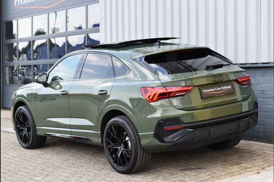 Audi Q3 Sportback 45 TFSI e S-Line Black Ed Uniek District Groen Metallic Pano Memory Navi 360 Camera Leder Trekhaak 20 Inch