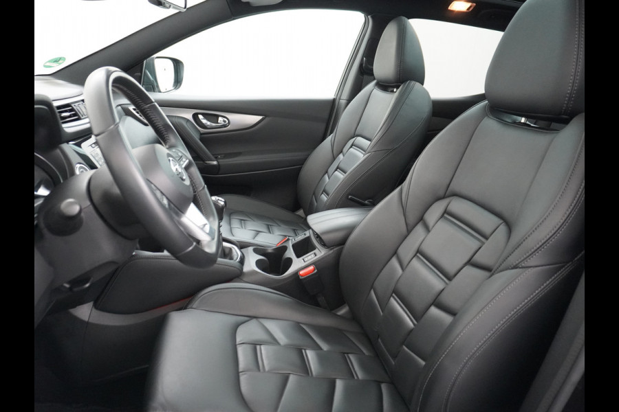 Nissan QASHQAI T 116Pk elekr.+Leer Pano-dak Memory Leather-Pack Tekna 360°-Camera Park-Assist PDC-a+v Bose-Sound Navi Ecc Edition Cruise Contro Rijstrooksensor Verwarmde voorruit Privacy Glas Zeer Compleet!