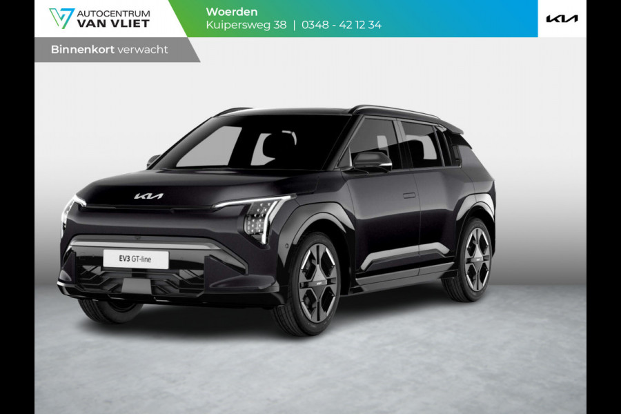 Kia EV3 GT-Line 81.4 kWh | 600km Rijbereik | Navi | 19" | Adapt. Cruise | Clima | Schuif/Kanteldak | Stoel&Stuurverw. | Priv Glass | BSM | Harman Kardon | LED | Private Lease € 614,- Actie !