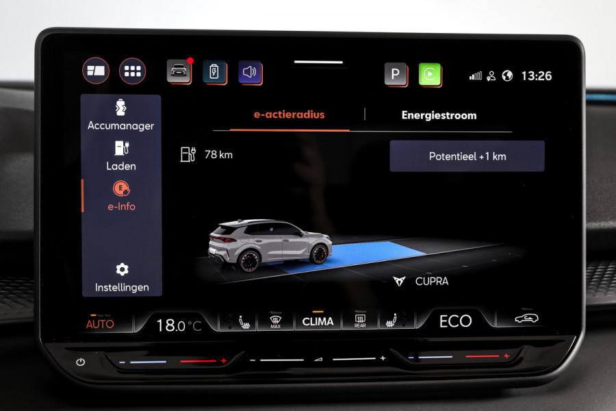 CUPRA Terramar 1.5 TSI e-Hybrid 272 PK VZ Performance | S/K-Panodak | Sennheiser Audio | Adapt. Cruise | Memory Stoel | Stoel-+Stuurverw. | PDC | 360 Camera | NAV + App. Connect | ECC | Elek. Klep | LM 19" | Dark Void lak | 5209