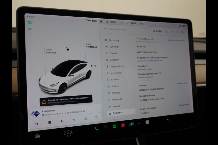 Tesla Model 3 RWD SR+ 60kWh 325PK FSD 3-Computer 18" AutoPilot Leder PanoDak Adaptive-Cruise Lmv Camera's Elektr.-Stuur+Stoelen+Spiegels+Geheu Navi LED Comfortstoelen ACC DAB Voorverwarmen interieur via App Keyless via Telefoonsleutel One-Pedal-Drive Origineel Nederlandse auto tot 11kw laden thuis! 1.584kg licht! Accu Garantie tot 31-03-2028/160.000km
