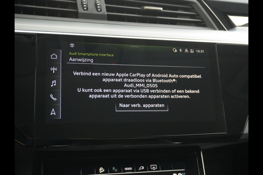 Audi e-tron 55 Quattro 408pk 95kWh Luchtvering Adaptive-Cruise Apple Carplay Android Trekhaak Elektr.Stoel+Leder+Verwarmd+Geheugen Lmv 21" C Keyless Audi sound system Lane-Assist Audi-smartphone-interface Rijstrooksensor Wifi Fase 3 Laden Origineel Nederlandse auto Nieuwprijs €90.527,-