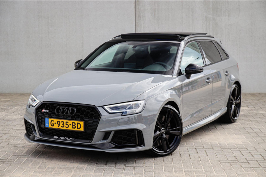 Audi A3 Sportback 2.5TFSI Quattro RS3 Facelift 400pk S-Tronic|Geen OPF|Nardo Grey|Keramisch|Virtual Cockpit|Panoramadak|LED Matrix