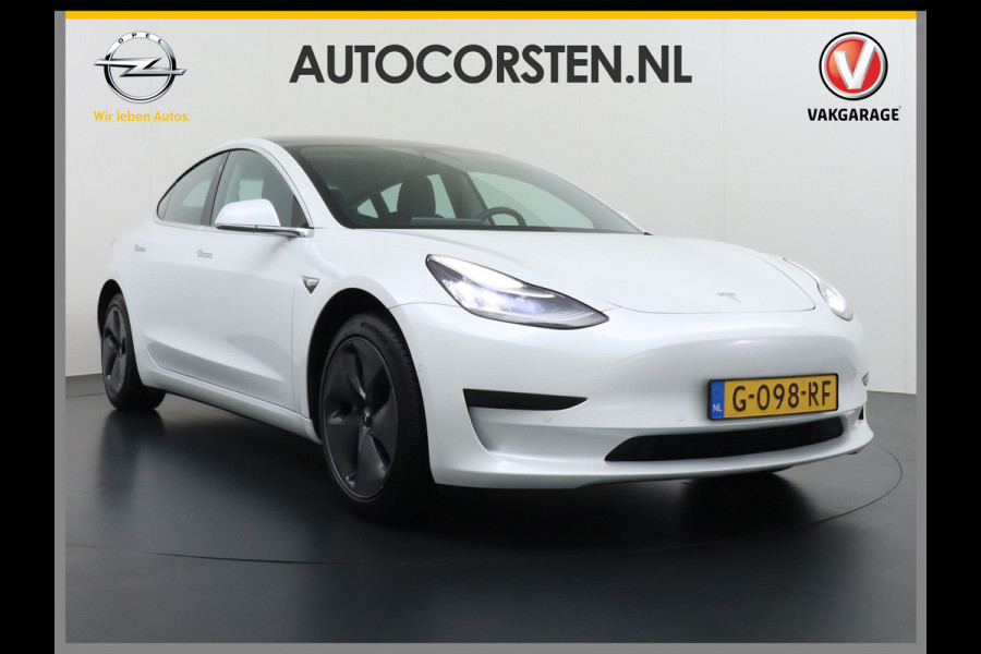 Tesla Model 3 RWD SR+ 60kWh 325PK Lmv 19" AutoPilot Leder PanoDak Adaptive-Cruise Lmv Camera's Elektr.-Stuur+Stoelen+Spiegels+Geheugen+Easy-En Navi LED Comfortstoelen ACC DAB Keyless en Voorverwarmen interieur via App One-Pedal-Drive Origineel Nederlandse auto 1e Eigenaar Garantie Accu/Motor tot 14-12-2027 max 160.000km 1.584kg licht!