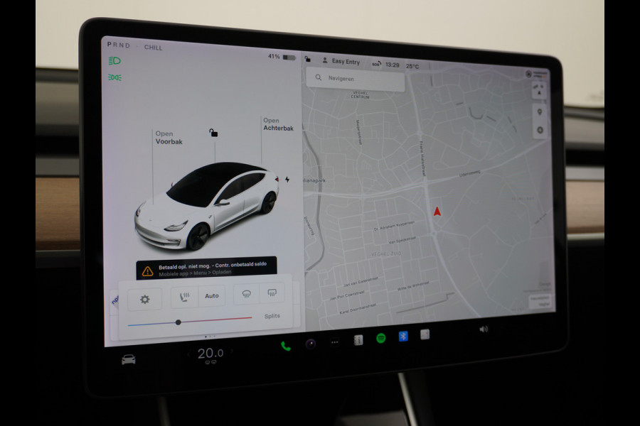Tesla Model 3 RWD SR+ 60kWh 325PK Lmv 19" AutoPilot Leder PanoDak Adaptive-Cruise Lmv Camera's Elektr.-Stuur+Stoelen+Spiegels+Geheugen+Easy-En Navi LED Comfortstoelen ACC DAB Keyless en Voorverwarmen interieur via App One-Pedal-Drive Origineel Nederlandse auto 1e Eigenaar Garantie Accu/Motor tot 14-12-2027 max 160.000km 1.584kg licht!