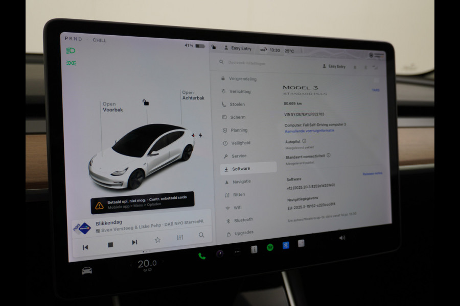 Tesla Model 3 RWD SR+ 60kWh 325PK Lmv 19" AutoPilot Leder PanoDak Adaptive-Cruise Lmv Camera's Elektr.-Stuur+Stoelen+Spiegels+Geheugen+Easy-En Navi LED Comfortstoelen ACC DAB Keyless en Voorverwarmen interieur via App One-Pedal-Drive Origineel Nederlandse auto 1e Eigenaar Garantie Accu/Motor tot 14-12-2027 max 160.000km 1.584kg licht!