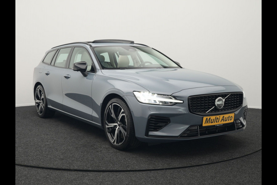 Volvo V60 T8 AWD Plus Dark Plug In Hybrid Thunder Grey 390pk Dealer O.H. Long Range PHEV | Panodak | Lederen Sportstoelen Memory | Pilot Assist | Google Assistant | Adaptive Cruise | Harman Kardon | Camera | Apple Carplay | Stoel & Stuurverwarming |