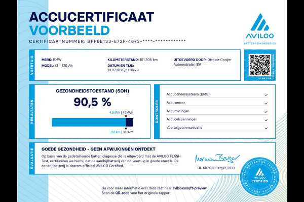 BMW i3 Basis 120Ah 42 kWh / SoH 90.5% / Camera / Navigatie / 19'' / Harman Kardon / Stoelverwarming / Cruise Control / Warmtepomp / Getint glas