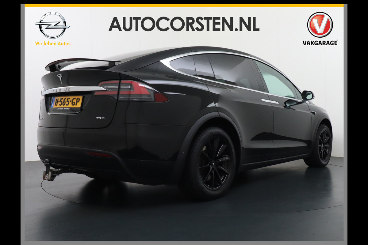 Tesla Model X 75D AWD Luchtvering Adaptive Cruise Enchanced AutoPilot Trekhaak Premium Connectivity Panoramaraam Vleugeldeuren Camera's Elektr 4WD Led Koplampen Lmv Led Bordherkenning Verwarmde Sproeiers-bladen Rijstrooksensor 2.250KG Trekvermogen Nieuwprijs €102.350