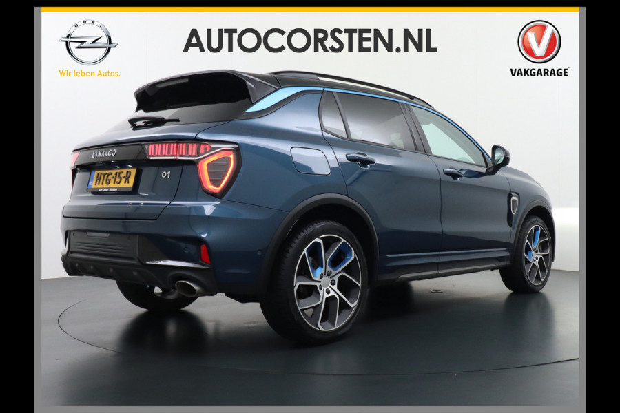 Lynk & Co 01 1.5 PHEV AUT-7 261pk Pano-Schuif-K-dak 20" 360°Camera Apple Carplay Android Auto Adaptive-Cruise Navi Pdc Ecc Keyless Led Plug-I Elek.Memory.Stoel File assistent Dodehoek detector Elektrisch bedienbare achterklep Rijstrooksensor Wifi Verkeersbord detectie 425Nm koppel 3,7kw laadvermogen A-label Euro 6 Hybride Benzine/Elektrisch rijden tot ca.69km 1.800kg trekvermogen
