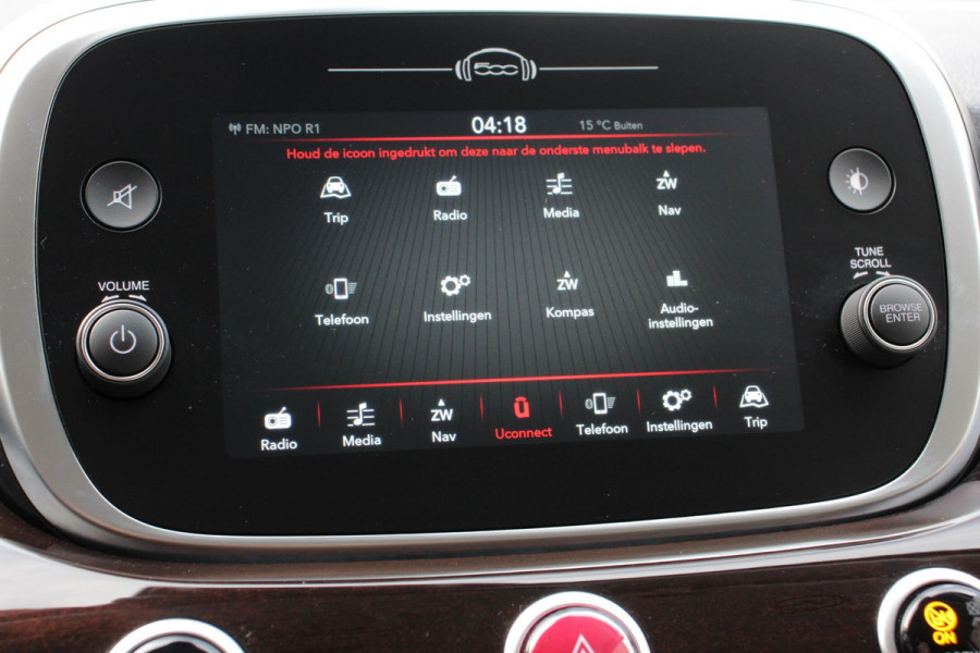 Fiat 500X Fiat 500X 1,4 Turbo 150pk Yacht Club Automaat Leder Navigatie Audio Canvas vouwdak Adaptive Cruise Control Camera Dab Led 18"Lmv Extra getint glas