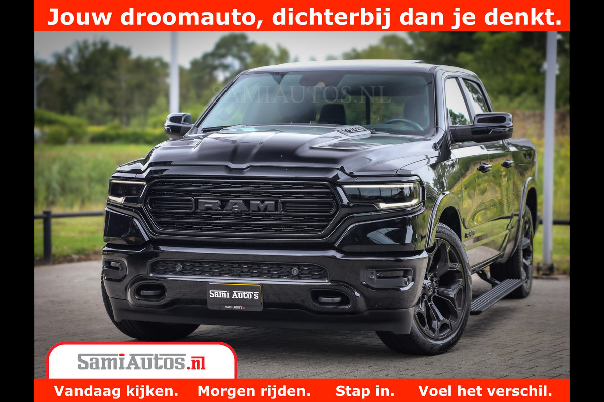 Dodge Ram 1500 LIMITED NIGHT 5.7 V8 | BLACK OPS | MULTITAILGATE | PANO | ADAPTIVE CRUISE | 360CAM | APPLE CARPLAY | PRINS LPG ONDERBOUW | LUCHTVERING | 4X4 | Comfortabele Dubbele Cabine met Royale 5 Zitplaatsen |
