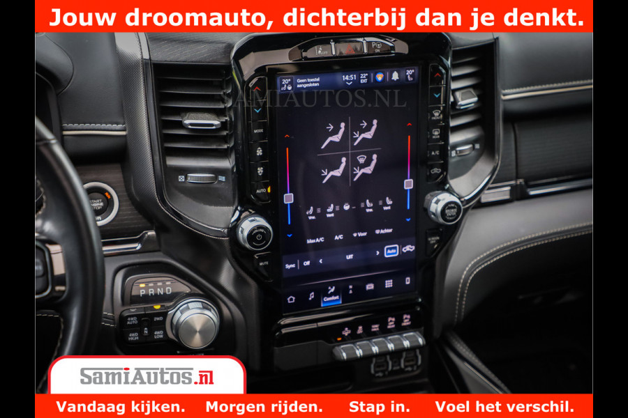 Dodge Ram 1500 LIMITED NIGHT 5.7 V8 | BLACK OPS | MULTITAILGATE | PANO | ADAPTIVE CRUISE | 360CAM | APPLE CARPLAY | PRINS LPG ONDERBOUW | LUCHTVERING | 4X4 | Comfortabele Dubbele Cabine met Royale 5 Zitplaatsen |