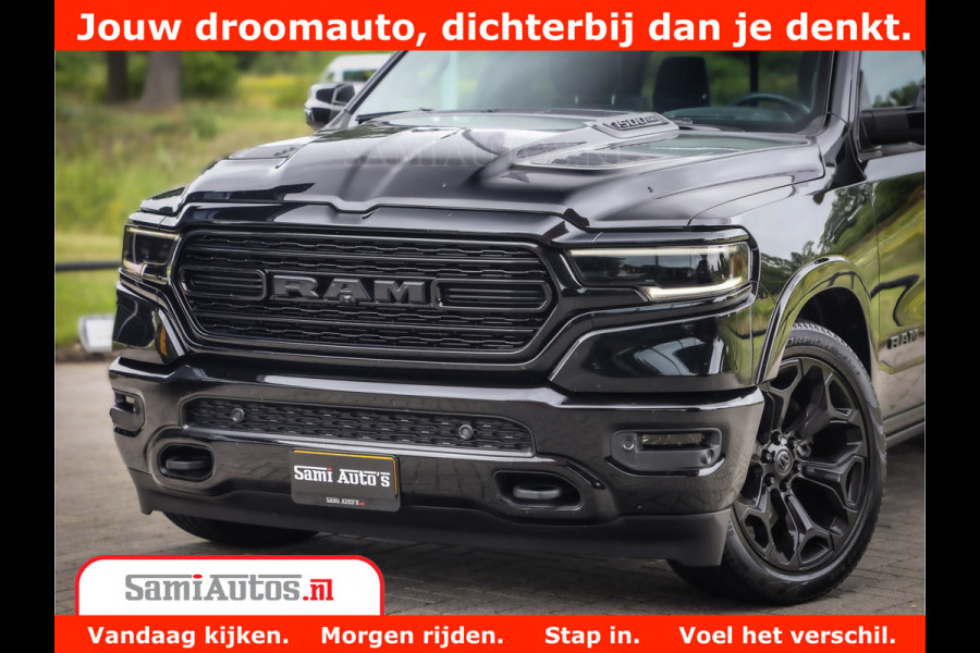 Dodge Ram 1500 LIMITED NIGHT 5.7 V8 | BLACK OPS | MULTITAILGATE | PANO | ADAPTIVE CRUISE | 360CAM | APPLE CARPLAY | PRINS LPG ONDERBOUW | LUCHTVERING | 4X4 | Comfortabele Dubbele Cabine met Royale 5 Zitplaatsen |