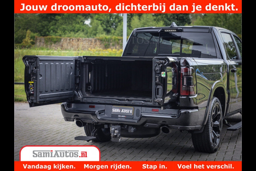 Dodge Ram 1500 LIMITED NIGHT 5.7 V8 | BLACK OPS | MULTITAILGATE | PANO | ADAPTIVE CRUISE | 360CAM | APPLE CARPLAY | PRINS LPG ONDERBOUW | LUCHTVERING | 4X4 | Comfortabele Dubbele Cabine met Royale 5 Zitplaatsen |