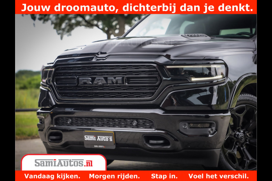 Dodge Ram 1500 LIMITED NIGHT 5.7 V8 | BLACK OPS | MULTITAILGATE | PANO | ADAPTIVE CRUISE | 360CAM | APPLE CARPLAY | PRINS LPG ONDERBOUW | LUCHTVERING | 4X4 | Comfortabele Dubbele Cabine met Royale 5 Zitplaatsen |