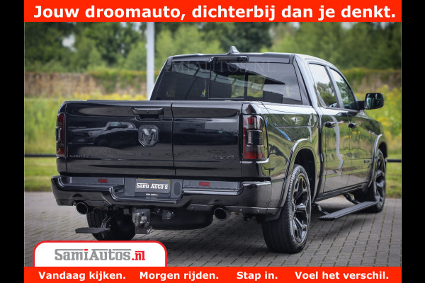 Dodge Ram 1500 LIMITED NIGHT 5.7 V8 | BLACK OPS | MULTITAILGATE | PANO | ADAPTIVE CRUISE | 360CAM | APPLE CARPLAY | PRINS LPG ONDERBOUW | LUCHTVERING | 4X4 | Comfortabele Dubbele Cabine met Royale 5 Zitplaatsen |