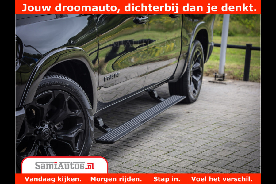 Dodge Ram 1500 LIMITED NIGHT 5.7 V8 | BLACK OPS | MULTITAILGATE | PANO | ADAPTIVE CRUISE | 360CAM | APPLE CARPLAY | PRINS LPG ONDERBOUW | LUCHTVERING | 4X4 | Comfortabele Dubbele Cabine met Royale 5 Zitplaatsen |