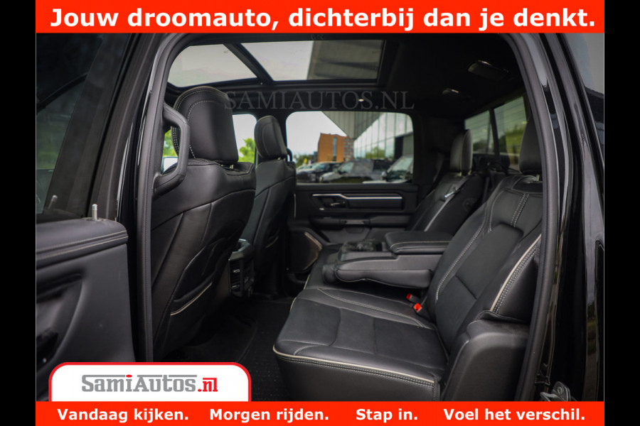 Dodge Ram 1500 LIMITED NIGHT 5.7 V8 | BLACK OPS | MULTITAILGATE | PANO | ADAPTIVE CRUISE | 360CAM | APPLE CARPLAY | PRINS LPG ONDERBOUW | LUCHTVERING | 4X4 | Comfortabele Dubbele Cabine met Royale 5 Zitplaatsen |