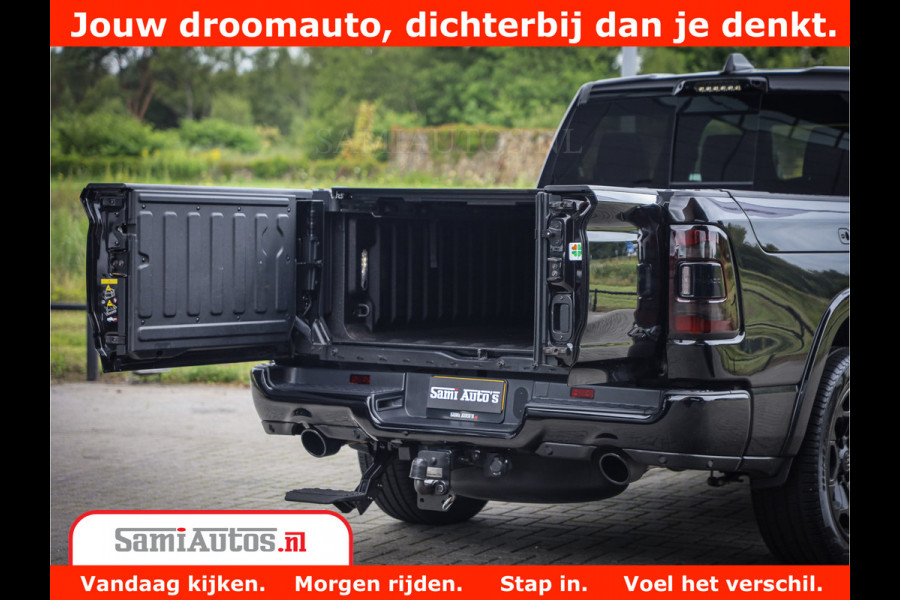 Dodge Ram 1500 LIMITED NIGHT 5.7 V8 | BLACK OPS | MULTITAILGATE | PANO | ADAPTIVE CRUISE | 360CAM | APPLE CARPLAY | PRINS LPG ONDERBOUW | LUCHTVERING | 4X4 | Comfortabele Dubbele Cabine met Royale 5 Zitplaatsen |