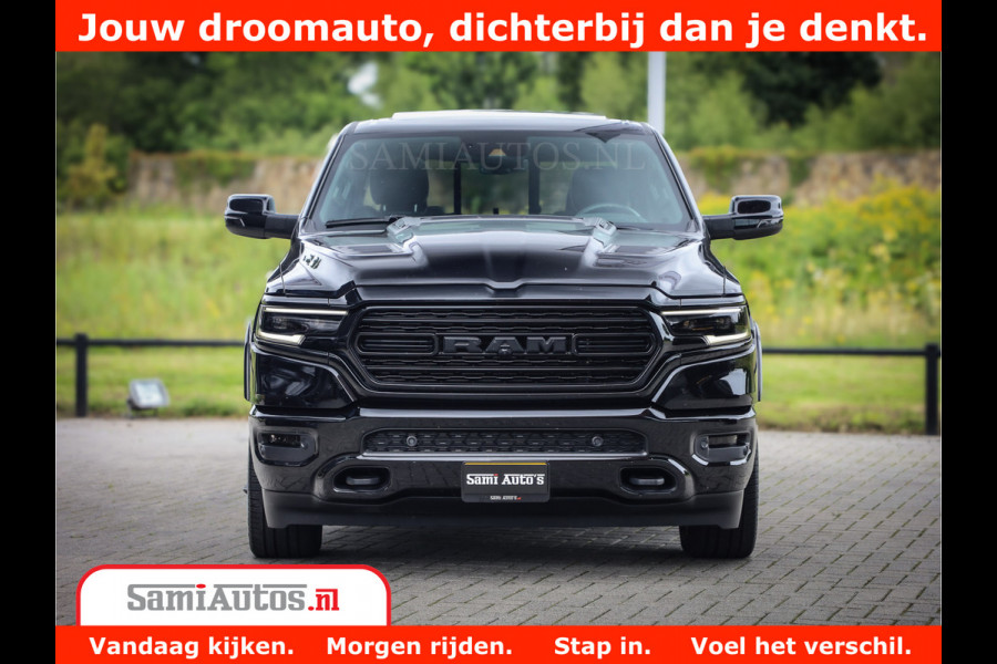 Dodge Ram 1500 LIMITED NIGHT 5.7 V8 | BLACK OPS | MULTITAILGATE | PANO | ADAPTIVE CRUISE | 360CAM | APPLE CARPLAY | PRINS LPG ONDERBOUW | LUCHTVERING | 4X4 | Comfortabele Dubbele Cabine met Royale 5 Zitplaatsen |