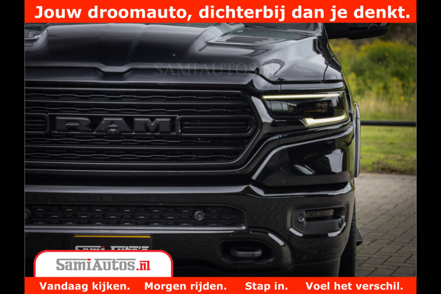 Dodge Ram 1500 LIMITED NIGHT 5.7 V8 | BLACK OPS | MULTITAILGATE | PANO | ADAPTIVE CRUISE | 360CAM | APPLE CARPLAY | PRINS LPG ONDERBOUW | LUCHTVERING | 4X4 | Comfortabele Dubbele Cabine met Royale 5 Zitplaatsen |