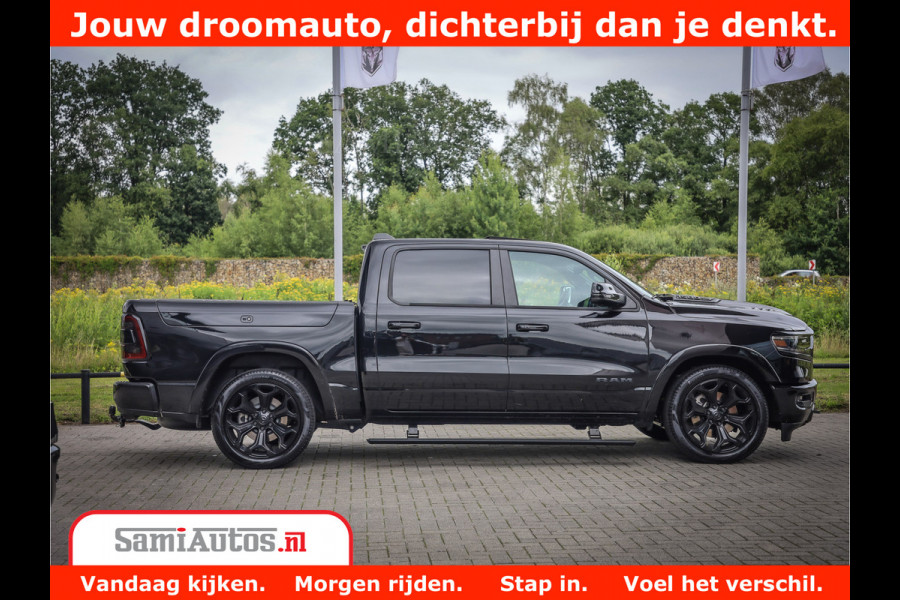 Dodge Ram 1500 LIMITED NIGHT 5.7 V8 | BLACK OPS | MULTITAILGATE | PANO | ADAPTIVE CRUISE | 360CAM | APPLE CARPLAY | PRINS LPG ONDERBOUW | LUCHTVERING | 4X4 | Comfortabele Dubbele Cabine met Royale 5 Zitplaatsen |