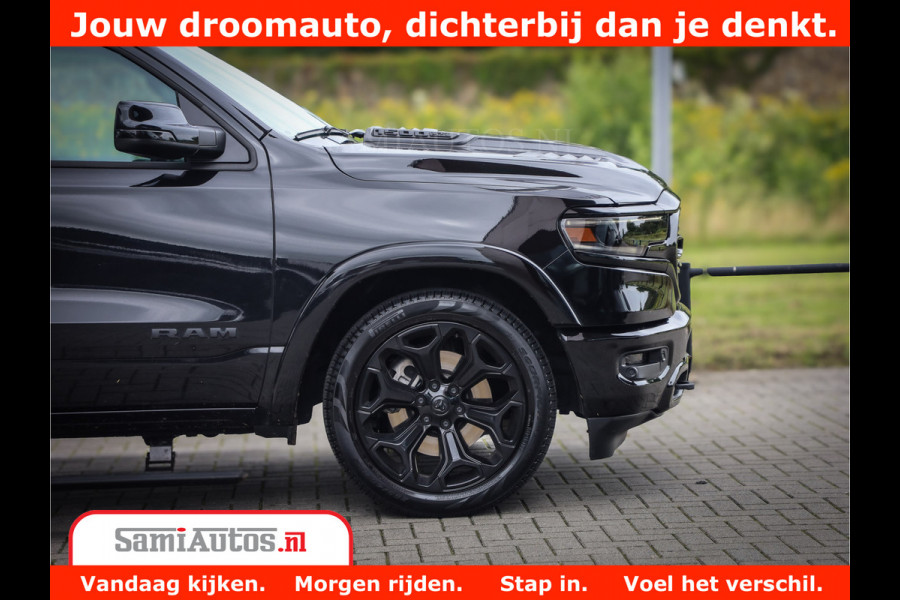 Dodge Ram 1500 LIMITED NIGHT 5.7 V8 | BLACK OPS | MULTITAILGATE | PANO | ADAPTIVE CRUISE | 360CAM | APPLE CARPLAY | PRINS LPG ONDERBOUW | LUCHTVERING | 4X4 | Comfortabele Dubbele Cabine met Royale 5 Zitplaatsen |