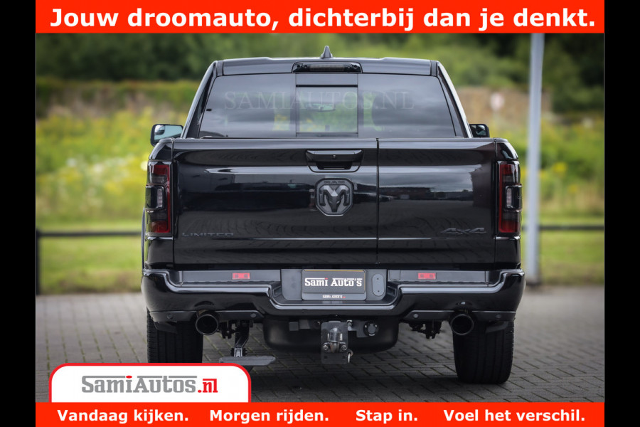Dodge Ram 1500 LIMITED NIGHT 5.7 V8 | BLACK OPS | MULTITAILGATE | PANO | ADAPTIVE CRUISE | 360CAM | APPLE CARPLAY | PRINS LPG ONDERBOUW | LUCHTVERING | 4X4 | Comfortabele Dubbele Cabine met Royale 5 Zitplaatsen |