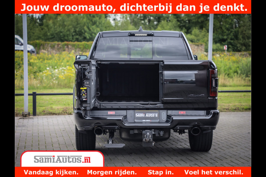 Dodge Ram 1500 LIMITED NIGHT 5.7 V8 | BLACK OPS | MULTITAILGATE | PANO | ADAPTIVE CRUISE | 360CAM | APPLE CARPLAY | PRINS LPG ONDERBOUW | LUCHTVERING | 4X4 | Comfortabele Dubbele Cabine met Royale 5 Zitplaatsen |