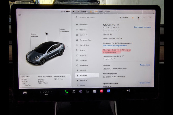 Tesla Model 3 AWD 75kWh **FSD Full Self Driving MEEGELEVERD pakket** Long Range Trekhaak Premium Audio AutoPilot Panoramadak Camera's Leer Ada Automatisch Parkeren Zelfstandig-Rijstrookwissel 4WD Stoel en achterbank verwarming Elektr.Stoelen+Memory+Easy-Entry WiFi 1e Eigenaar Origineel Nederlandse Auto Garantie op Accu/Motor tot 29-06-2028/192.000km  € 67.630- nieuw!