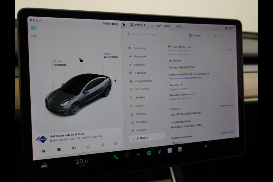 Tesla Model 3 Long Range AWD 75kWh 463PK Lmv FSD-3 Computer Premium Audio AutoPilot Panoramadak Camera's Leer Adaptive-Cruise-Control+Stop&Go  4WD Stoel en achterbank verwarming Elektr.Stoelen+Memory+Easy-Entry WiFi 1e Eigenaar Origineel Nederlandse Auto Garantie op Accu/Motor tot 25-06-2028/192.000km